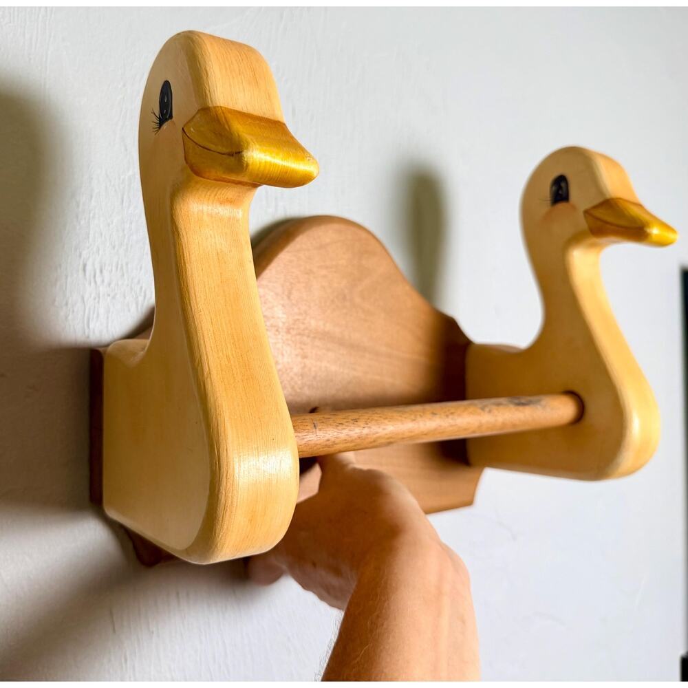 Vintage Wooden Goose Towel Wall Rack | Hand Painted Duck Geese Kitchen Decor - Picture 10 of 16